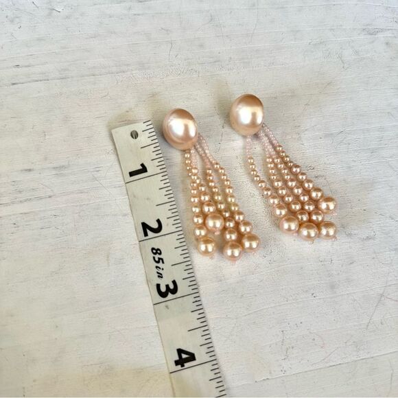 Faux pink pearl long post earrings - Picture 4 of 8